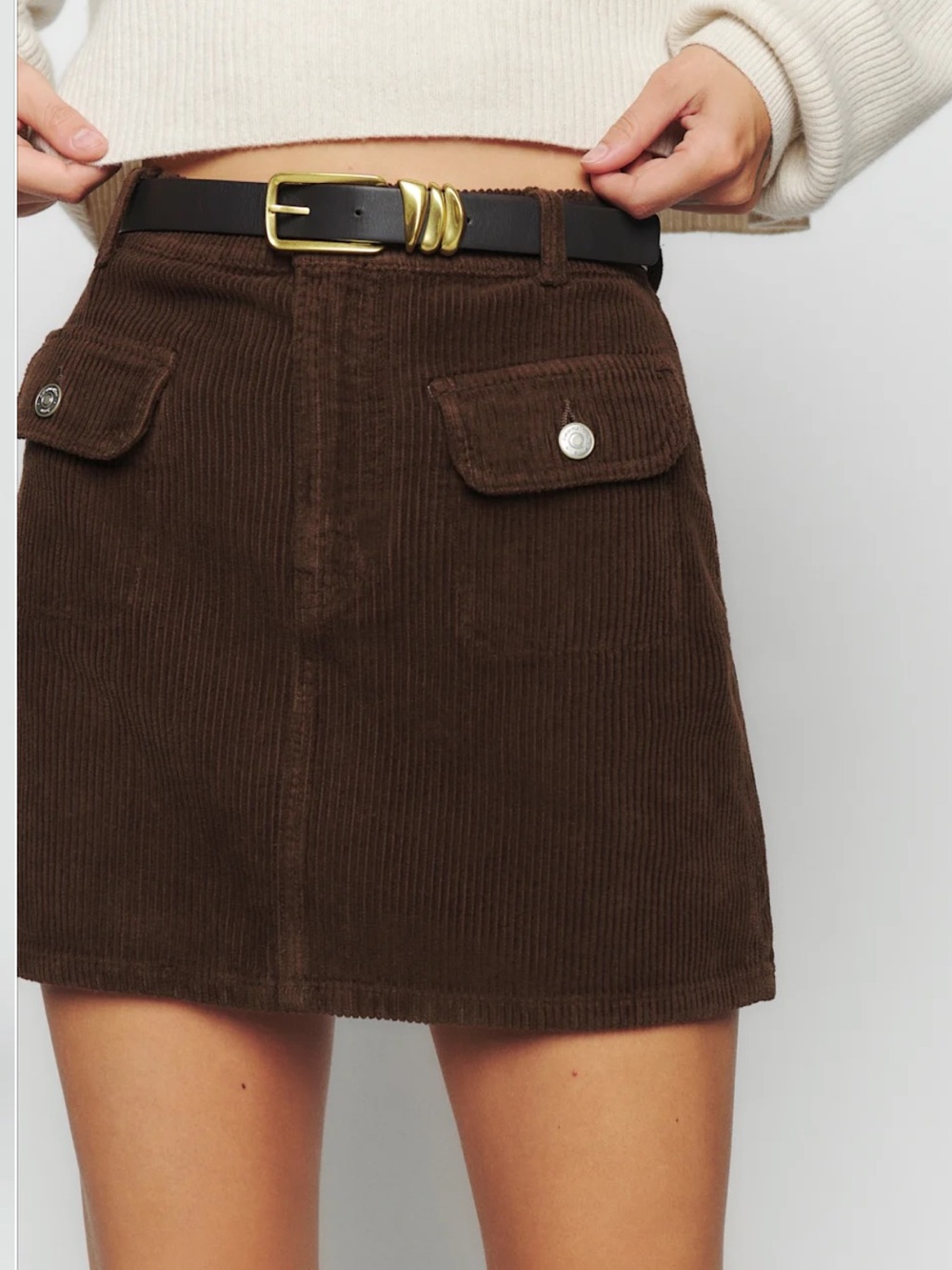 Reformation Elia Patch Pocket Corduroy Mini Skirt Cafe